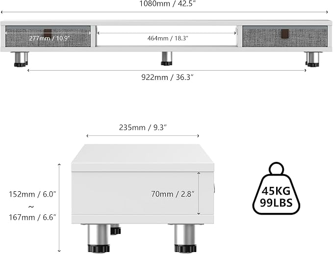 Fenge Dual Monitor Stand with 2 Drawers, 42.5 Inches Large Computer Riser - Image 3