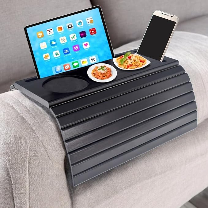 Bamboo Couch Arm Tray Table Clip-On Foldable Sofa Armrest Tray - Image 7