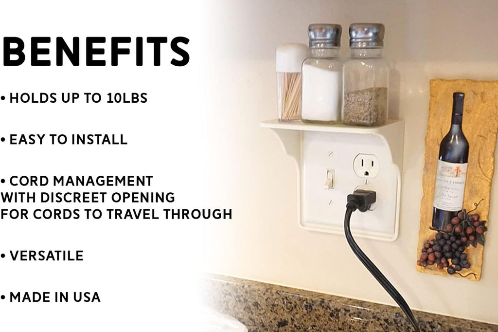 Power Perch Double Outlet Shelf (Almond, 2 Pack)