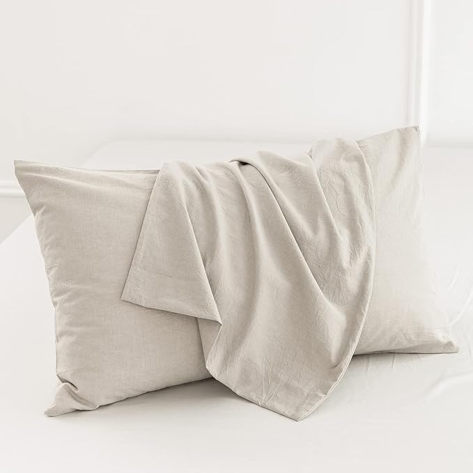 MooMee Bedding Pillowcases Pack of 4 100% Washed Cotton Linen Like Textured - Image 2