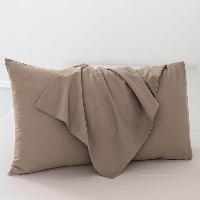 MooMee Bedding Pillowcases Pack of 2 100% Washed Cotton Linen Like Textured - Image 2