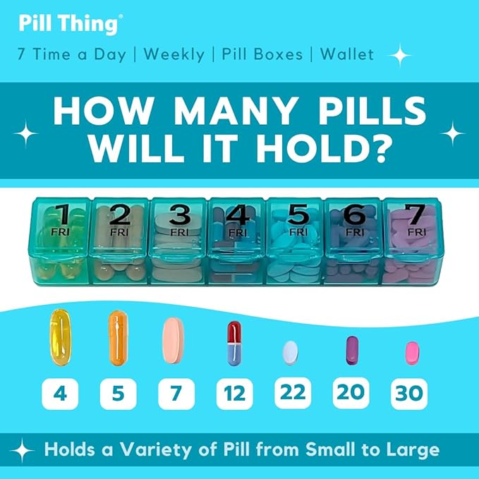 Weekly Pill Organizer Case, 7 Compartments, Pebble Grain Faux Leather, Magnetic - Image 3