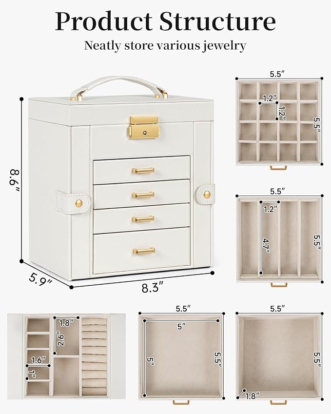TORIBIO Jewelry Box for Women, Leather Jewelry Organizer - Image 2