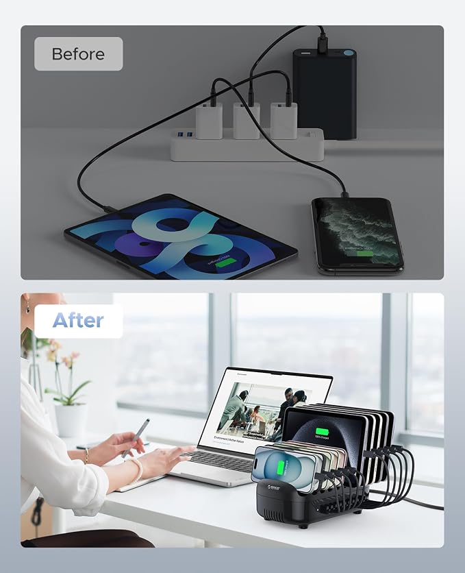 ORICO 120W Charging Station for Multiple Devices, 10-Ports USB Charging Docking - Image 6
