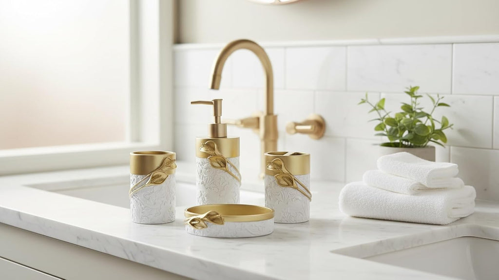 Bathroom Accessories Set,Golden Design Toothbrush Holder,Farmhouse