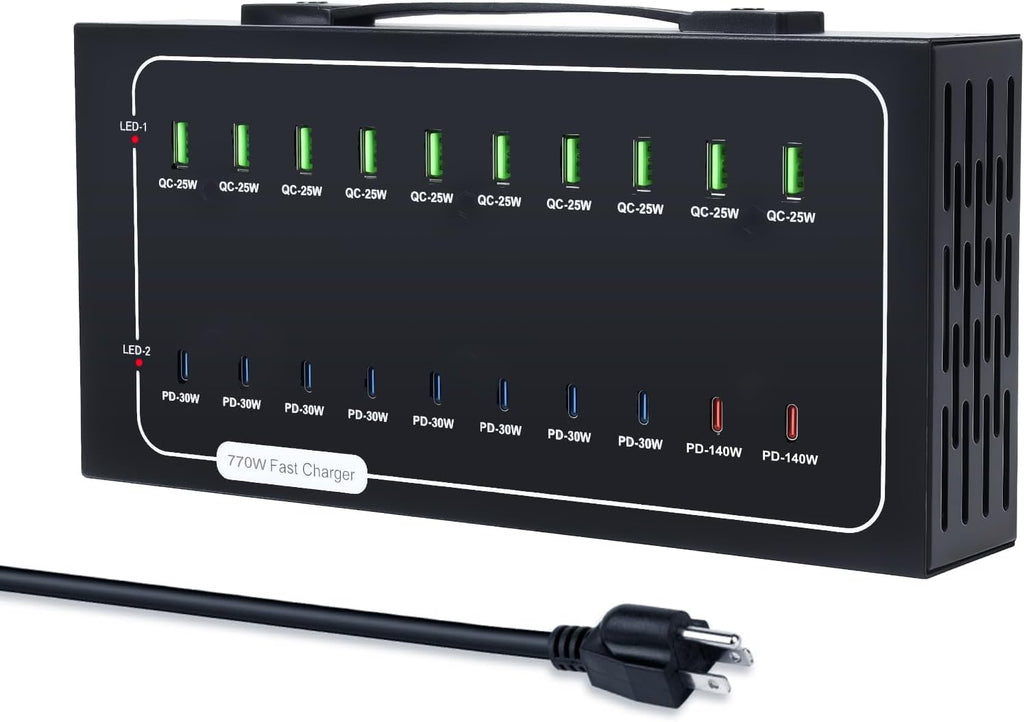 20 Port 770W USB Charging Station, Dual PD-140W USB C Charger Block