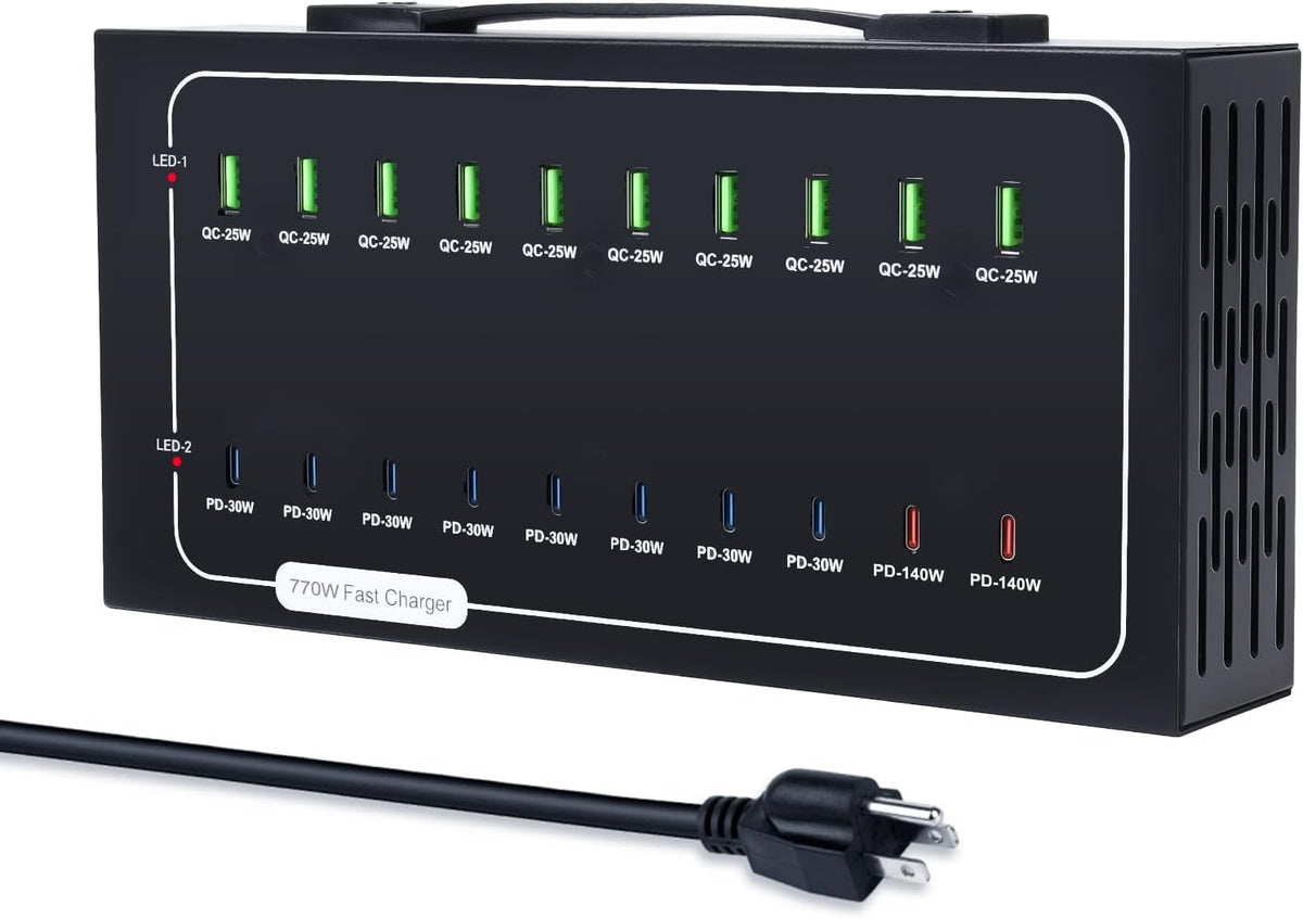 20 Port 770W USB Charging Station, Dual PD-140W USB C Charger Block