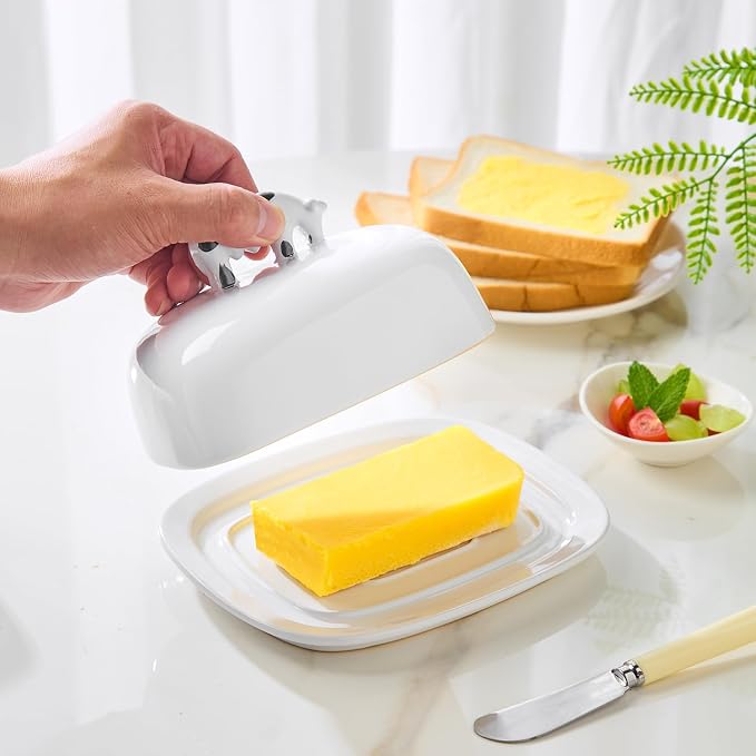 Butter Dish with Lid for Countertop, 7.8" x 6.3" Large Ceramic Butter Keeper - Image 5