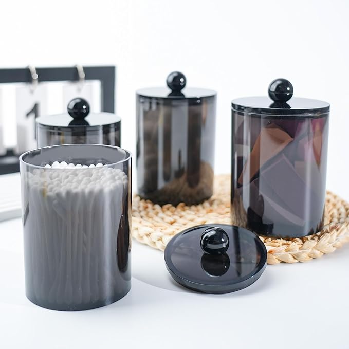 4 Pack Qtip Holder, Canister Apothecary Jar Set, Bathroom Jars - Image 6