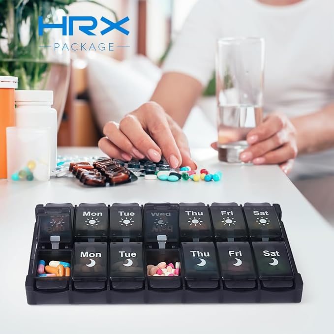 HRX Package Weekly Pill Organizer 2 Times a Day, Easy Fill & Open AM/PM - Image 7