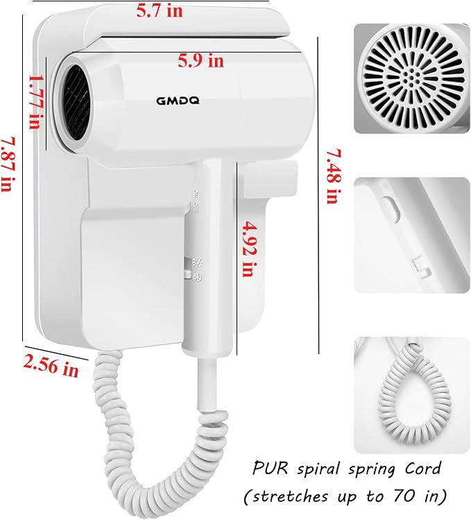 Hotel Wall Mounted Hair Dryer for Bathroom, Restroom Professional Blow Dryer - Image 7