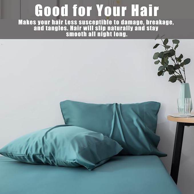 Teal Pillow Cases Queen Size 2 Pack, Bamboo Rayon Cooling Pillowcases - Image 7