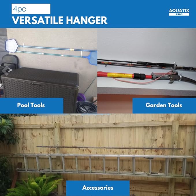 Aquatix Pro Pool Pole Hanger Premium 4pc Aluminium Holder Set, Ideal Hooks - Image 5