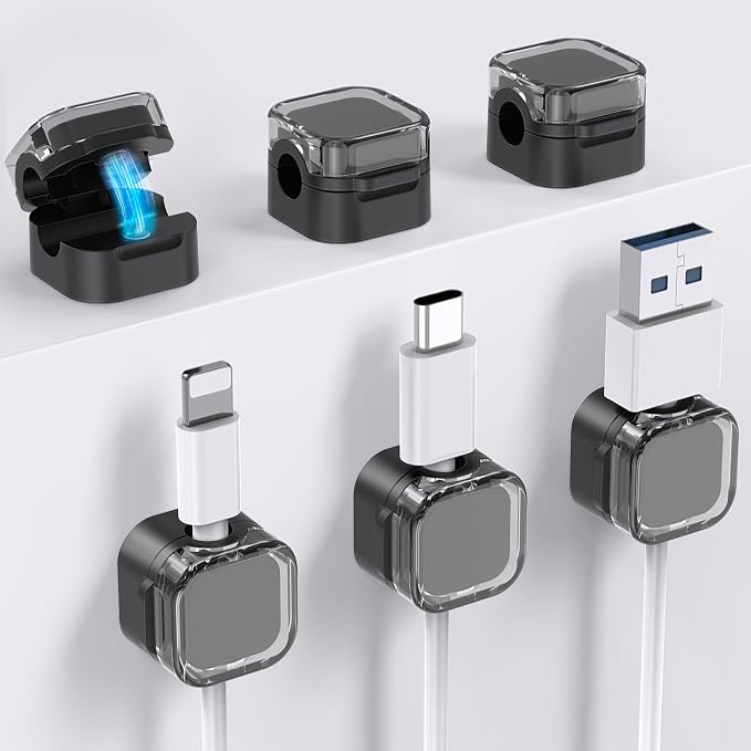 AhaStyle Magnetic Cable Organizer 6 Pack Cord Cable Holders Clips Strong by AHASTYLE