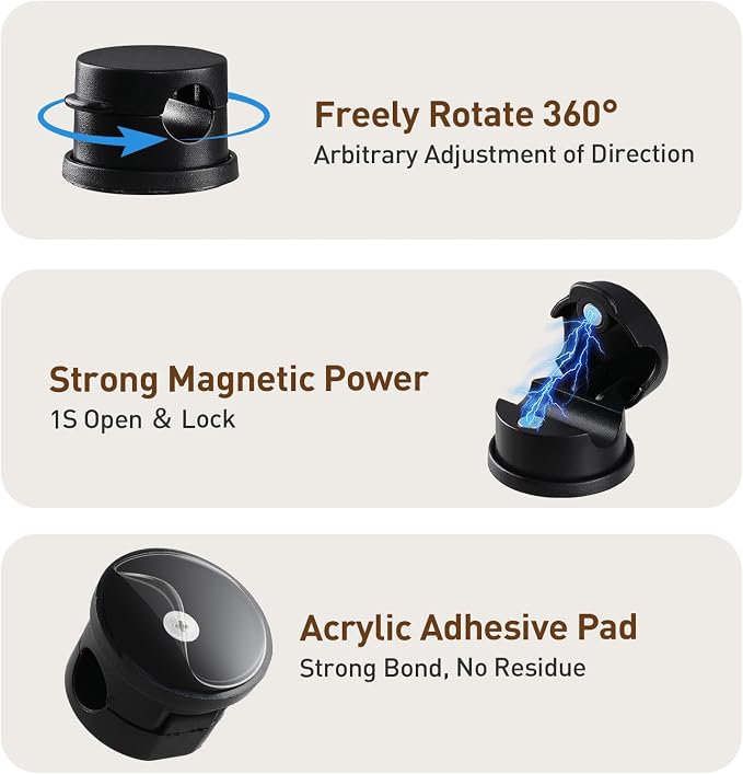AGPTEK 8 Pack Magnetic Cable Clips, Upgraded 360° Rotatable Cord Holder Clips - Image 2
