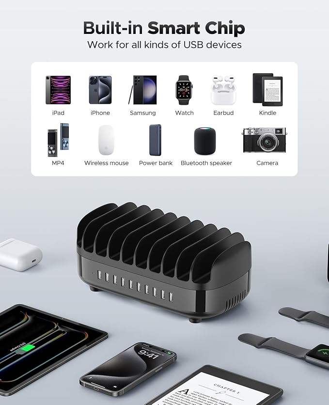 ORICO 120W Charging Station for Multiple Devices, 10-Ports USB Charging Docking - Image 4