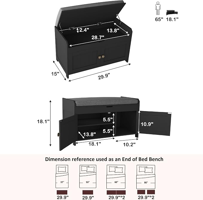 HOMEFORT 30" Shoe Bench with Lift Top Storage, Entryway Bench with Cushioned - Image 3