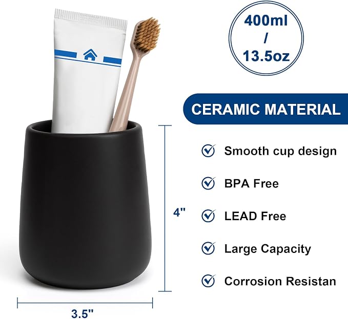 Bathroom Tumbler Cup Ceramic 13.5oz Reusable Toothbrush Cup 400ml, Toothbrush - Image 6