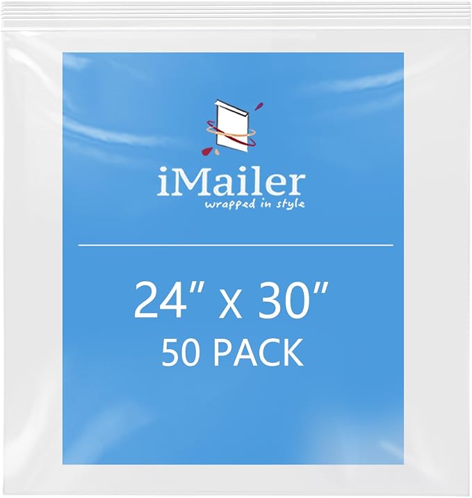 iMailer- 24" x 30" 50 Pack- 2 Mil Resealable Zip Bags- Clear Plastic Bags by iMailer