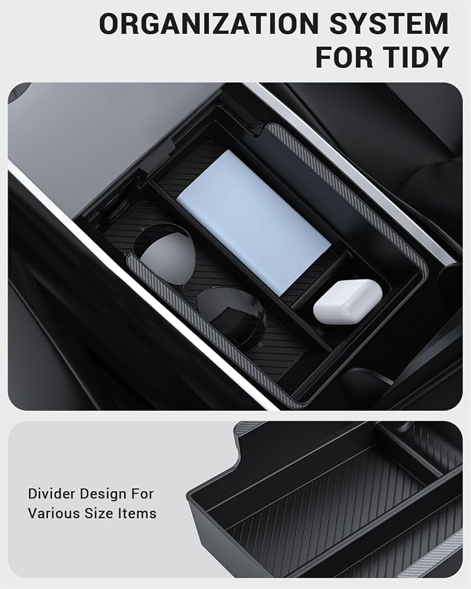 BASENOR 2021-2024 Tesla Model Y Model 3 Armrest Storage Box Console Organizer - Image 3