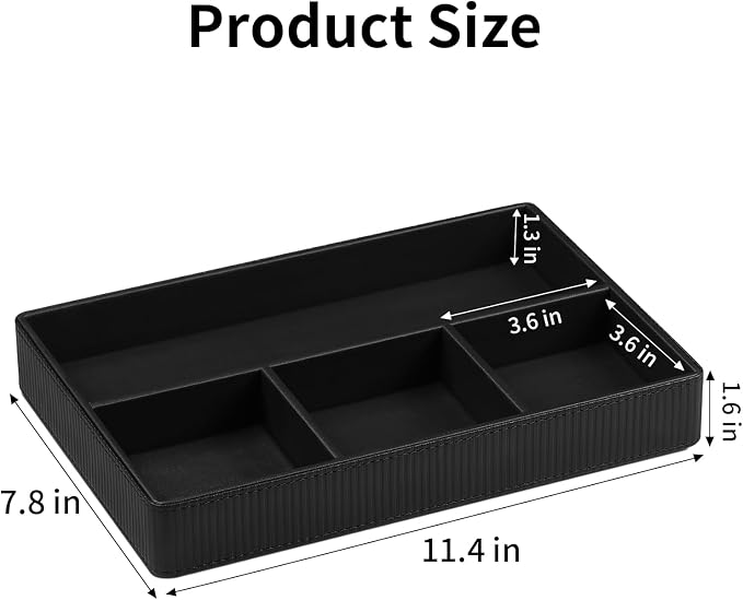 PU Leather Valet Tray, Decorative Trinket Vanity Desk Drawer Organizer Tray - Image 6