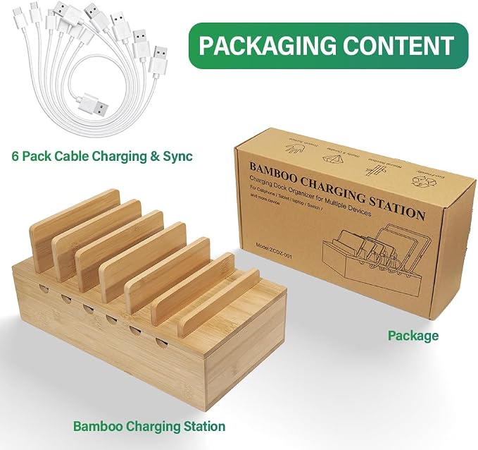 Bamboo Charging Station for Multiple Devices, Desk Docking Stations Organizer - Image 7