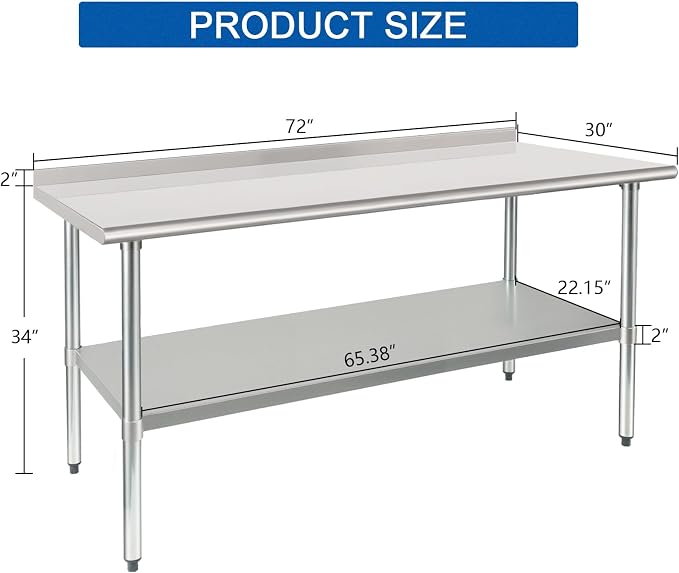 HARDURA Stainless Steel Prep & Work Table 30 x 72 Inches NSF Heavy Duty - Image 2