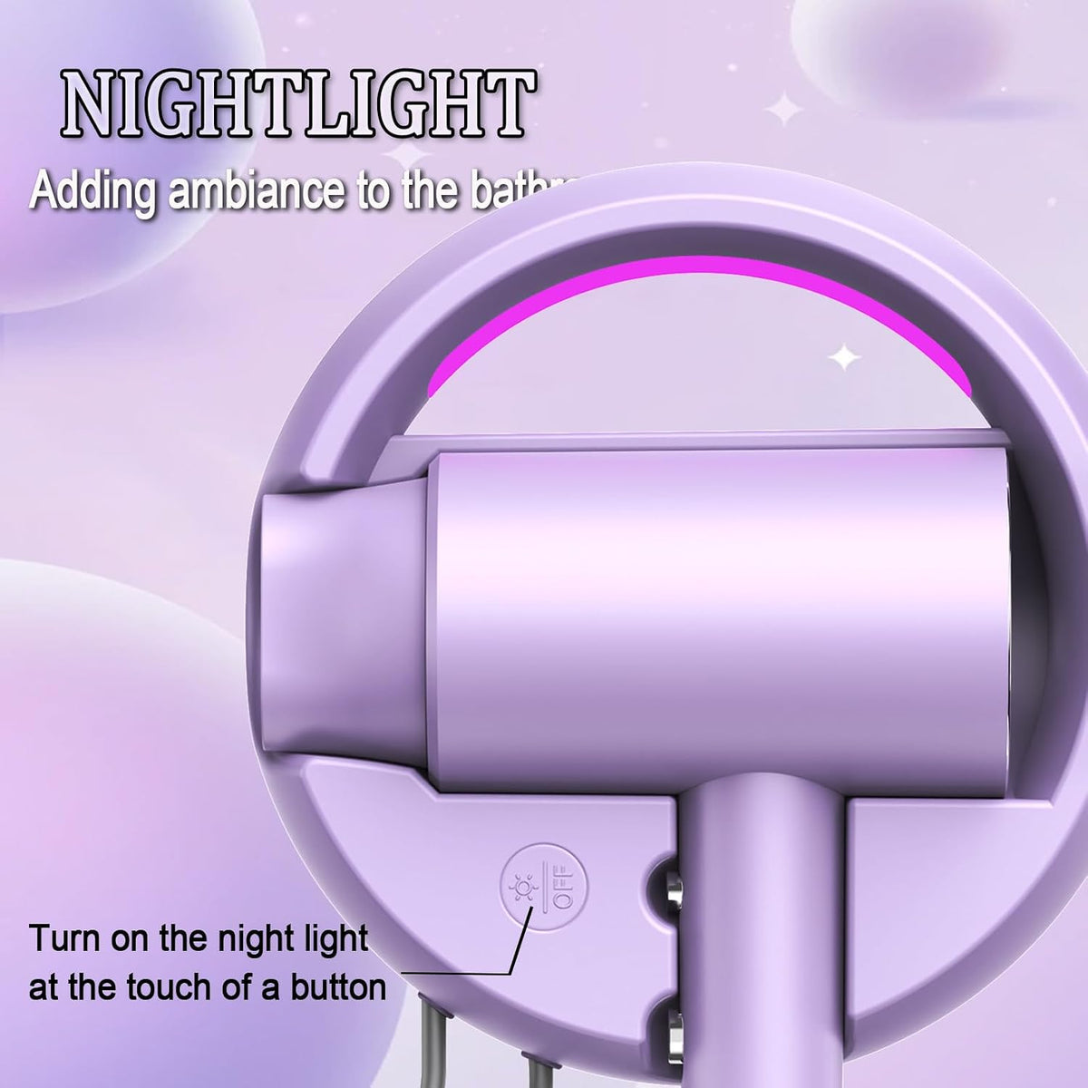 110V Hotel Wall Mounted Hair Dryer for Bathroom(with Night Light)