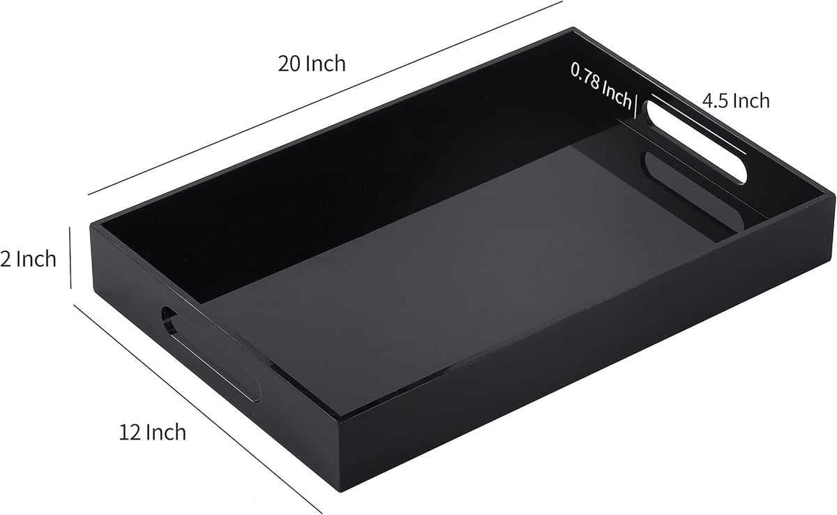Black Oversize Acrylic Serving Tray with Handles 12x20 Inch -Spill