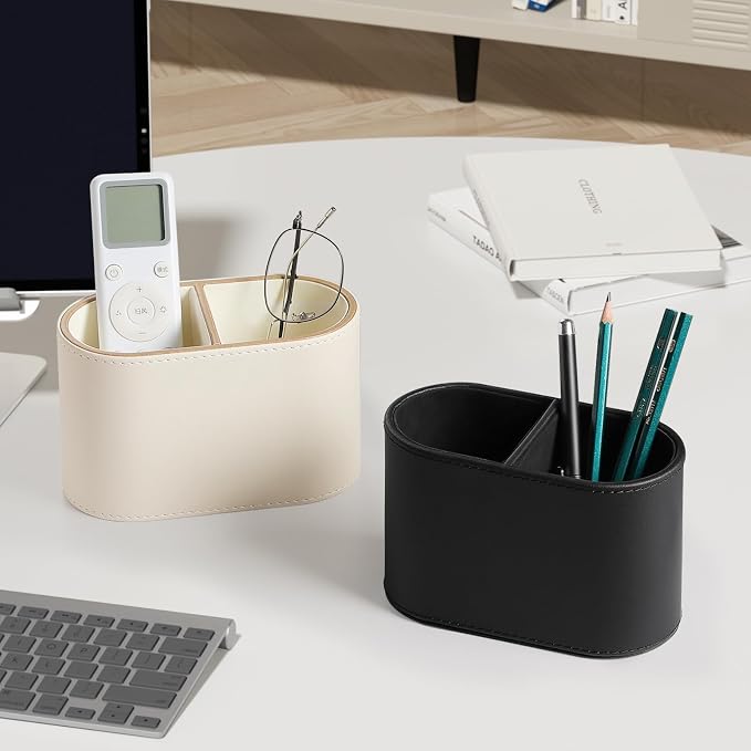 PU Leather Pen Holder for Desk, Small Remote Control Holder Pencil Cup - Image 6