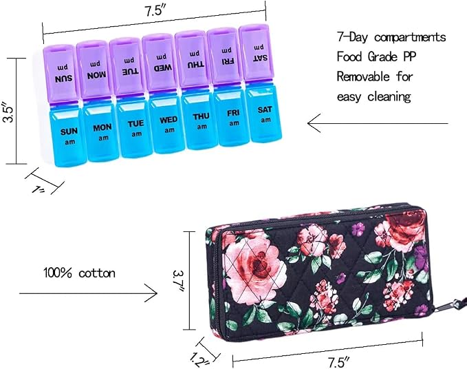 Weekly 7 Day Pill Organizer Case 2 Times a Day, Large Portable Cute Pill Box 7 - Image 2