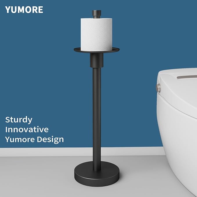 YUMORE Freestanding Toilet Paper Holder, Matte Black/Floor Standing Weighted - Image 2