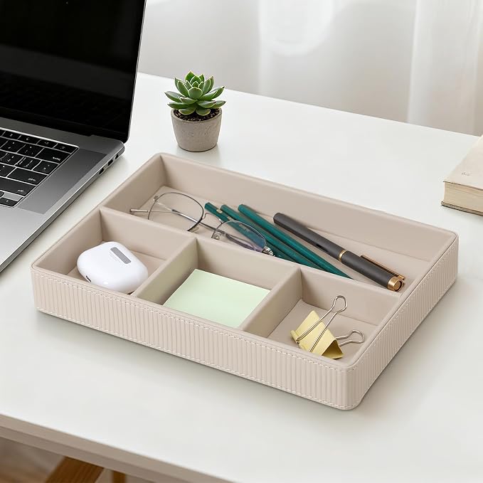 PU Leather Valet Tray, Decorative Trinket Vanity Desk Drawer Organizer Tray - Image 7