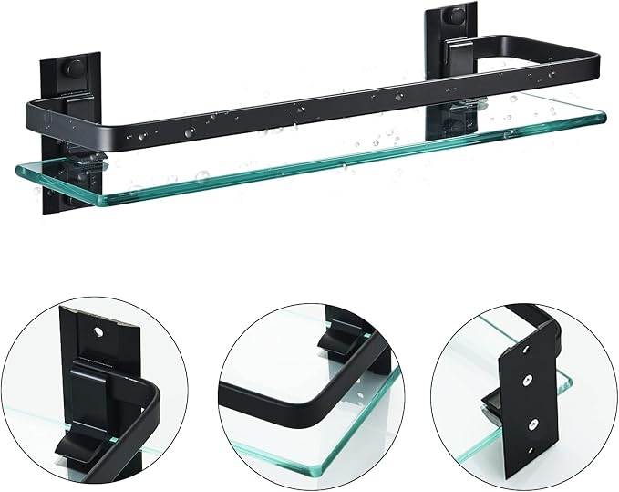 AIJALY 3 Pack Bathroom Glass Shelf, Aluminum Tempered Glass 0.34in Extra Thick - Image 4