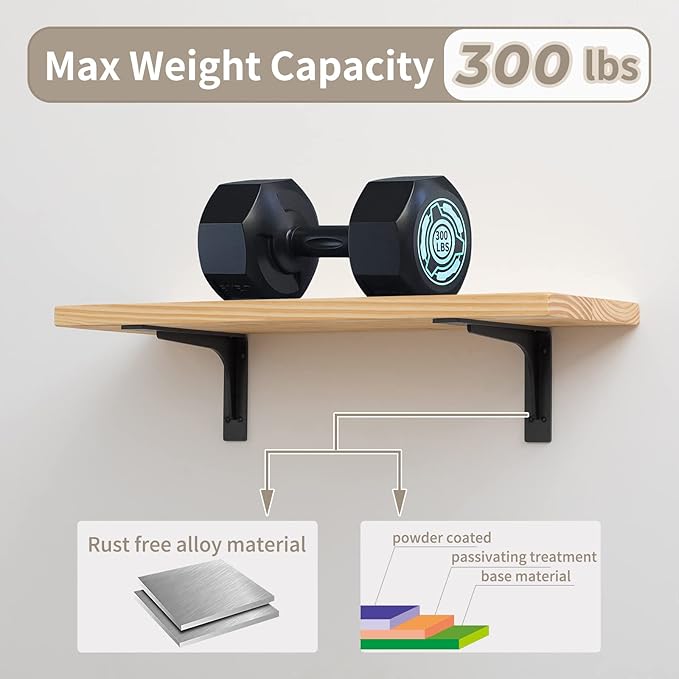6"x 4"Shelf Bracket, L Shelf Brackets, max Load 300lbs, Premium Alloy Metal - Image 5
