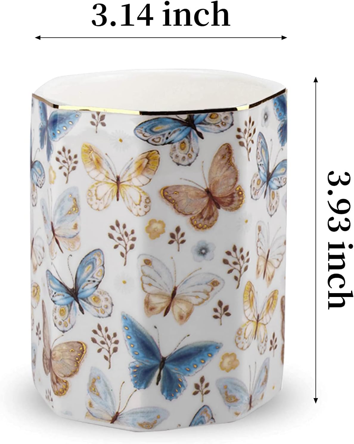 Jwest Pen Holder, Ceramic Shiny Gold Graphic Butterfly Pattern Pencil