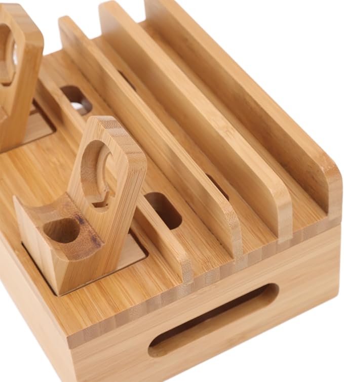 Fdit Charging Station with 5 Ports, Wood Organizer Rack with Cable Management - Image 3