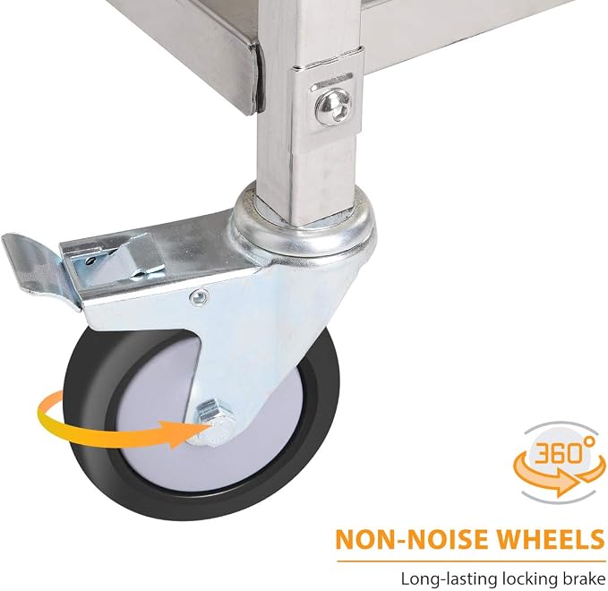 Stainless Steel Cart on Wheels, 3-Tier Stainless Steel Utility Cart - Image 2
