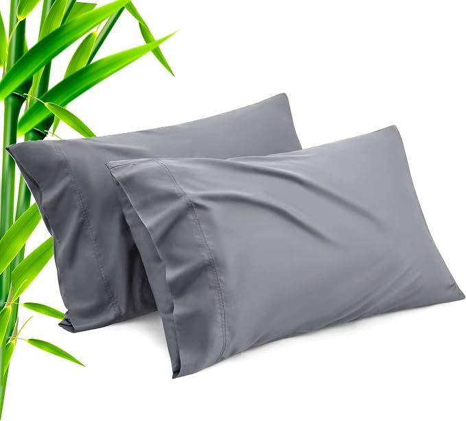 TELUS Dark Grey Pillow Cases Queen Size 2 Pack, Bamboo Rayon Cooling Pillowcases by TELUS