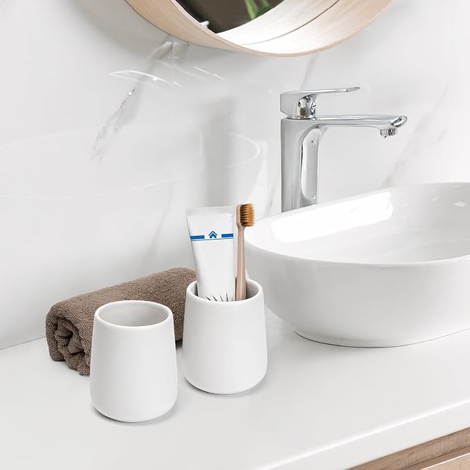 Bathroom Tumbler Cup Ceramic 2Pcs 13.5oz Reusable Toothbrush Cup 400ml - Image 2