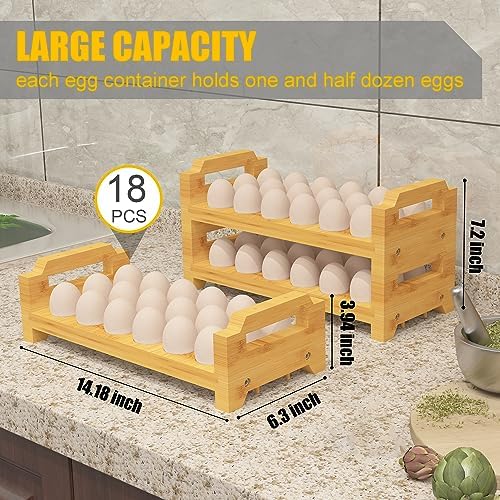 Bamboo Egg Holder Countertop - Stackable Design for Fresh Eggs, Farmhouse Egg Tray Storage Display Rack, Kitchen Counter Top Organizer Wooden Egg Stand, Fits Quail, Duck, Turkey, Chicken Eggs (Modern)