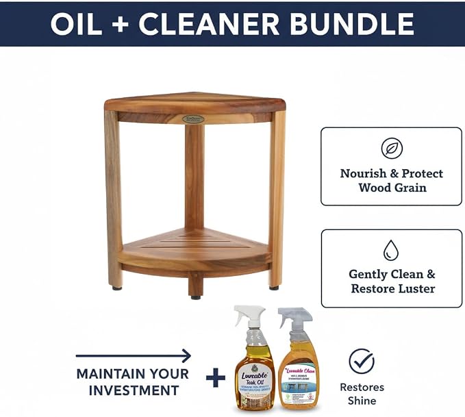 EcoDecors Fully Assembled SnazzyCorner® 18" Teak Shower Bench, Corner Shower - Image 2