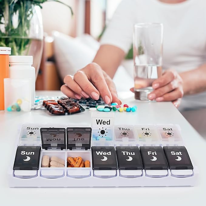 HRX Package Pill Organizer 2 Times a Day, Easy Fill & Open Weekly Medicine Box - Image 7