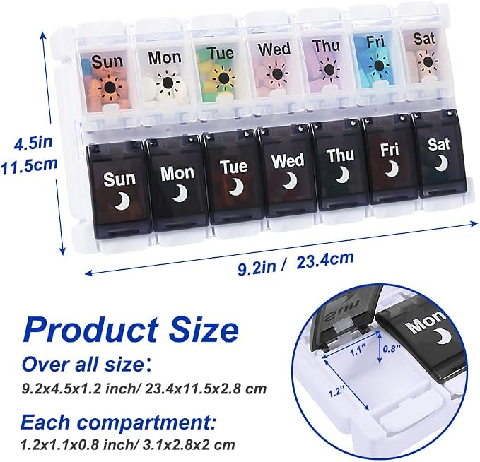 HRX Package Pill Organizer 2 Times a Day, Easy Fill & Open Weekly Medicine Box - Image 6