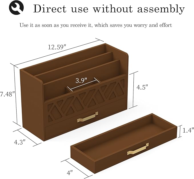 Bamboo Mail Organizer Countertop Wood Desk Organizer Drawer Tabletop Storage - Image 2