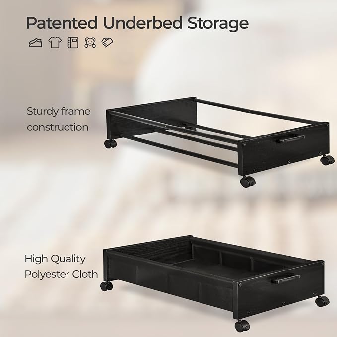 Under Bed Storage with Wheels, Wooden Under Bed Drawers On Wheels, Rolling - Image 2