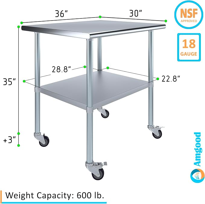 AmGood 30" x 36" Stainless Steel Work Table - Image 3