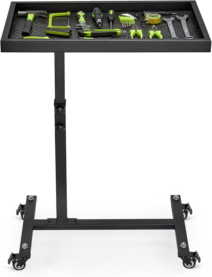Adjustable Work Table with Wheels, Mechanic Rolling Tool Tray Table by OLBRUS