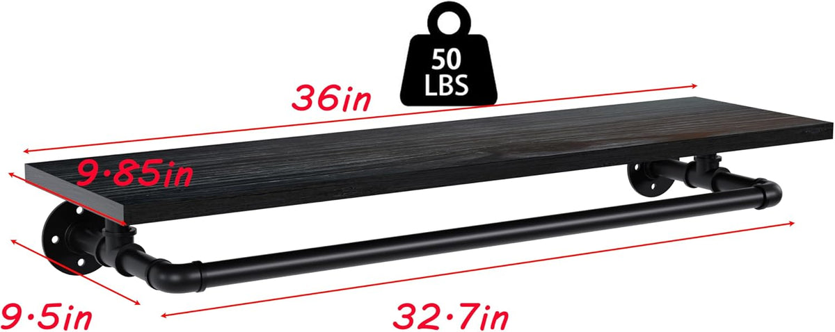Black Clothes Rack 36in, Wall Mounted Garment Rack with Black Real