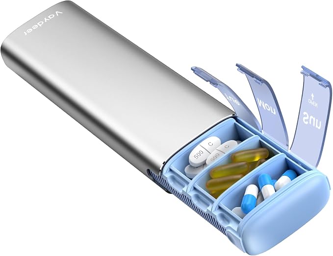 Vaydeer Metal Travel Pill Organizer – Compact Weekly Pill Box by Vaydeer